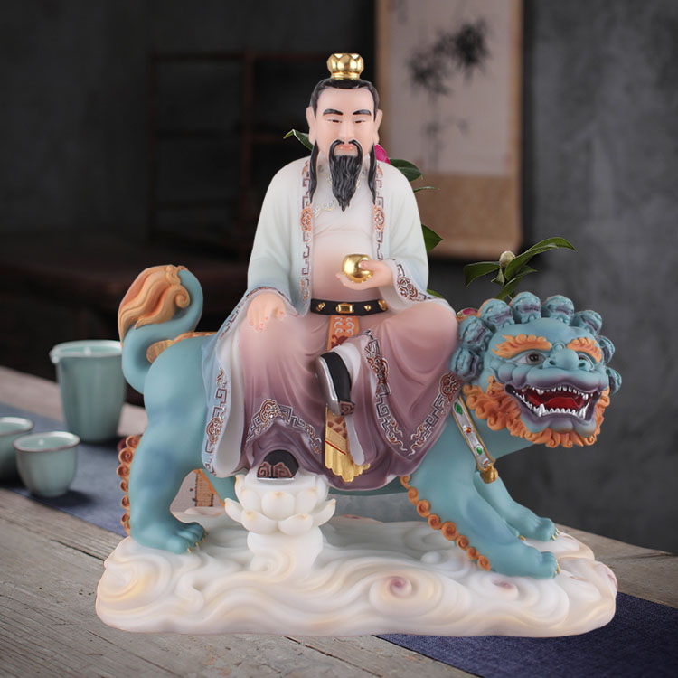 太乙救苦天尊神像摆件汉白玉真人坐骑九头狮道教摆件