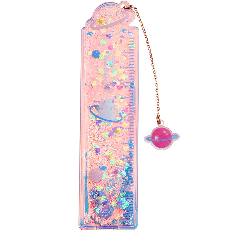 流沙创意可爱入油书签少女液体多功能学生文具各类尺