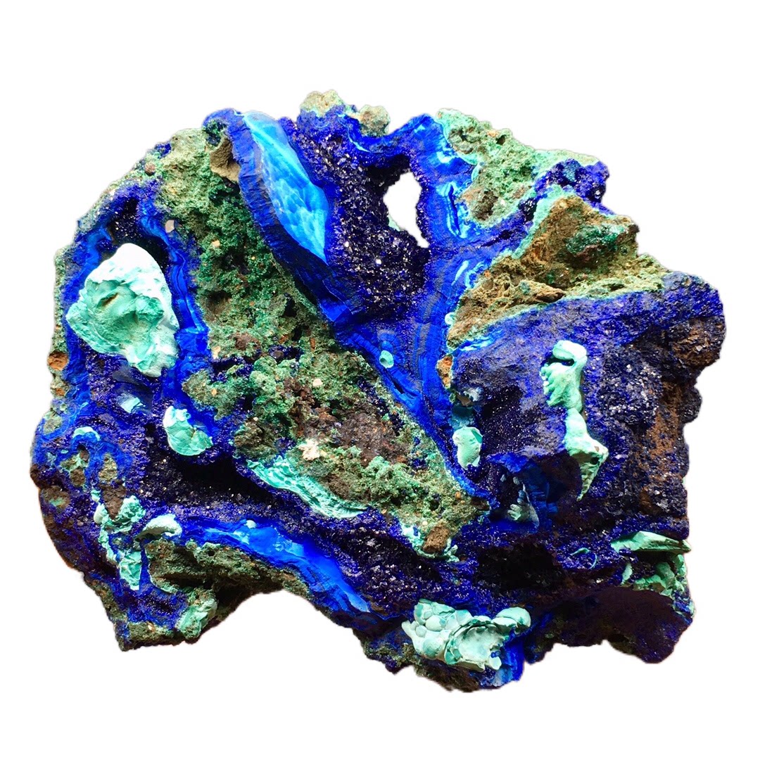 蓝铜矿原石孔雀石共生天然矿石矿物晶体教学标本摆件