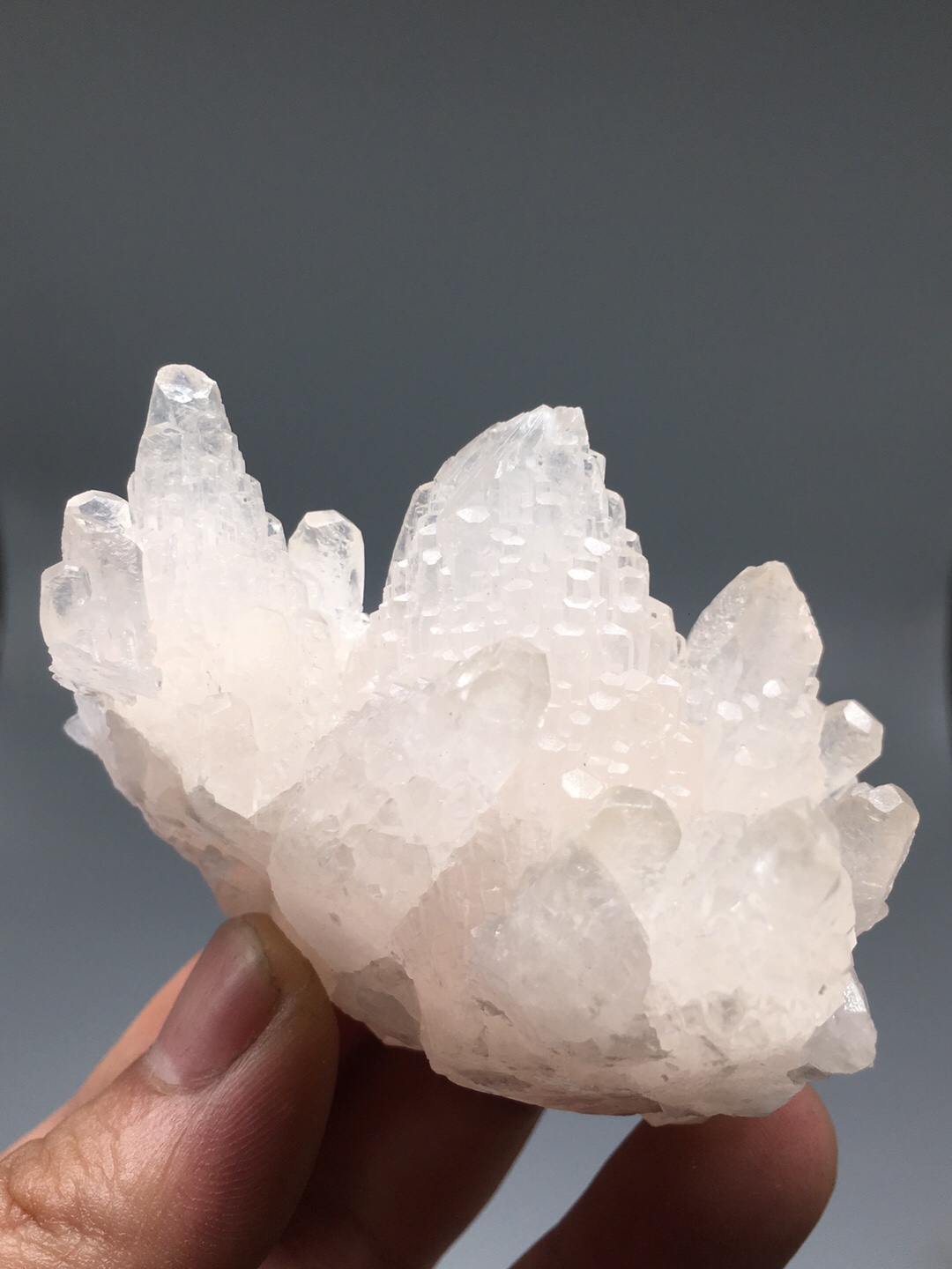 湖南塔状阶梯淡粉透亮方解石天然矿石宝石矿物摆件