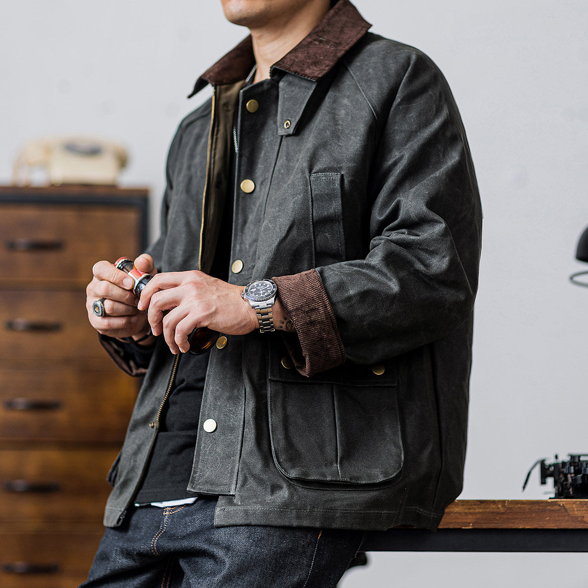 工装重磅油蜡防水防风复古美式机车夹克外套夹克