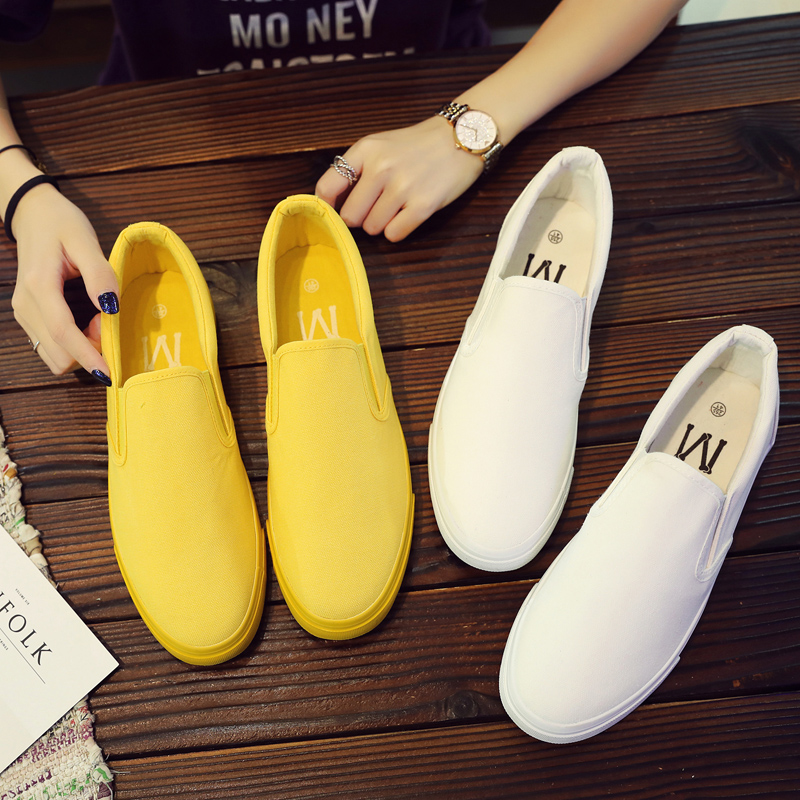 春季潮鞋透气帆布乐福鞋男鞋百搭小白鞋一脚蹬懒人鞋男驾车布鞋男