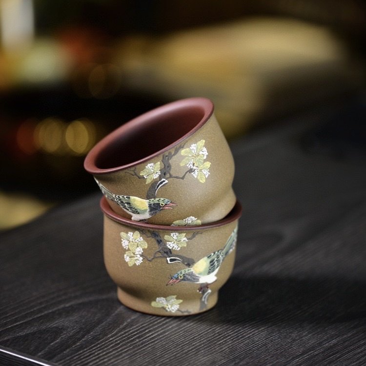 慕器宜兴宜兴紫砂紫砂壶茶具梁伟紫微彩鸟杯纯手工茶壶