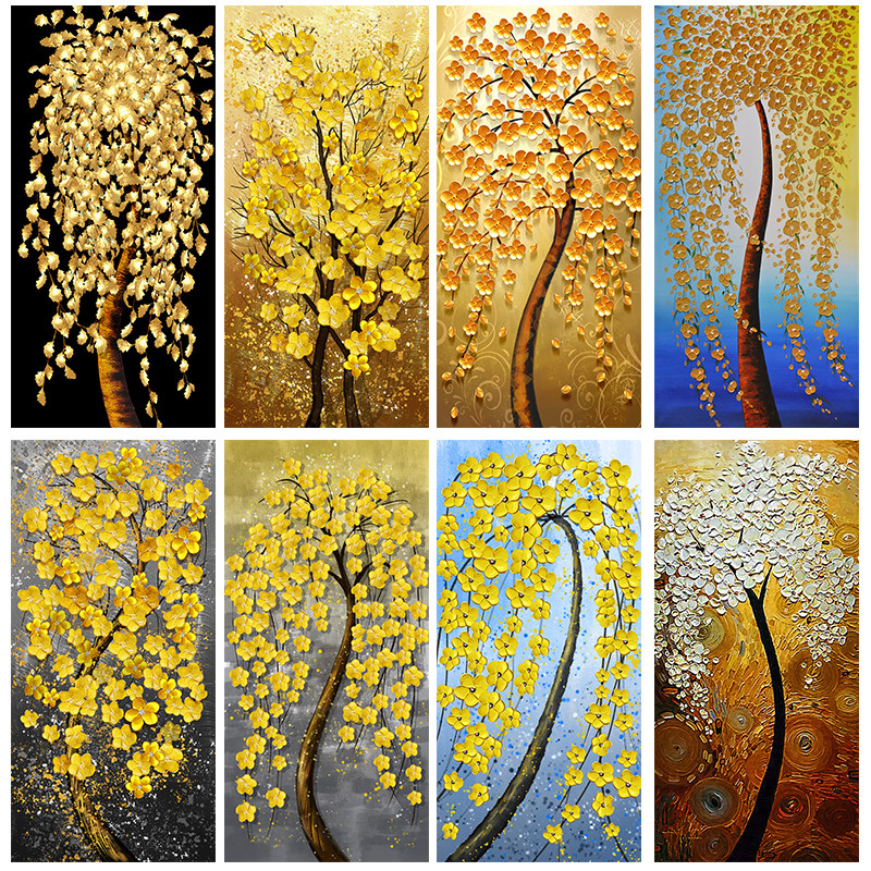 欧式手绘玄关油画发财树客厅墙画室内卧室布画现代装饰画