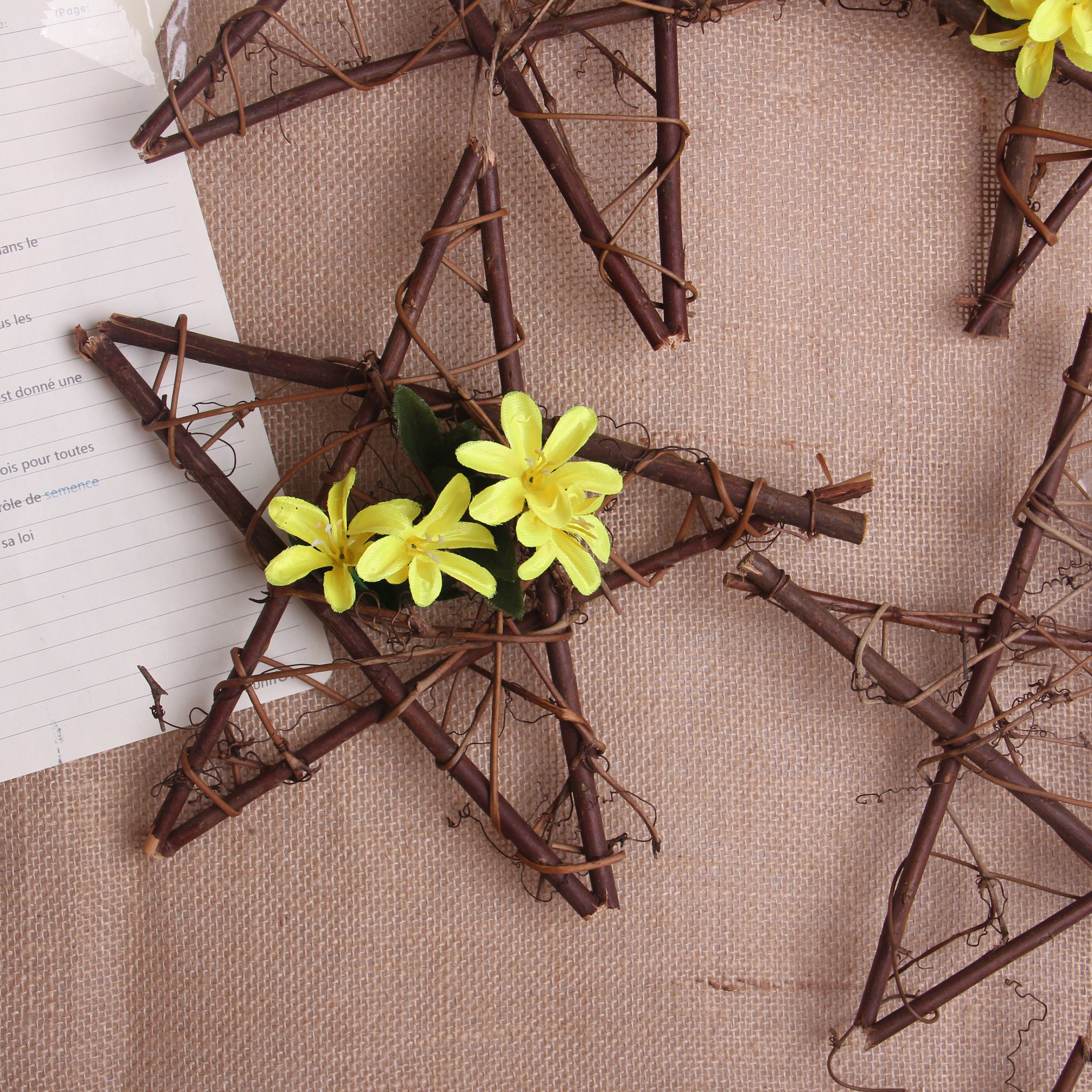 手工天然藤编五角星摆件吊饰幼儿园环创材料树枝干花