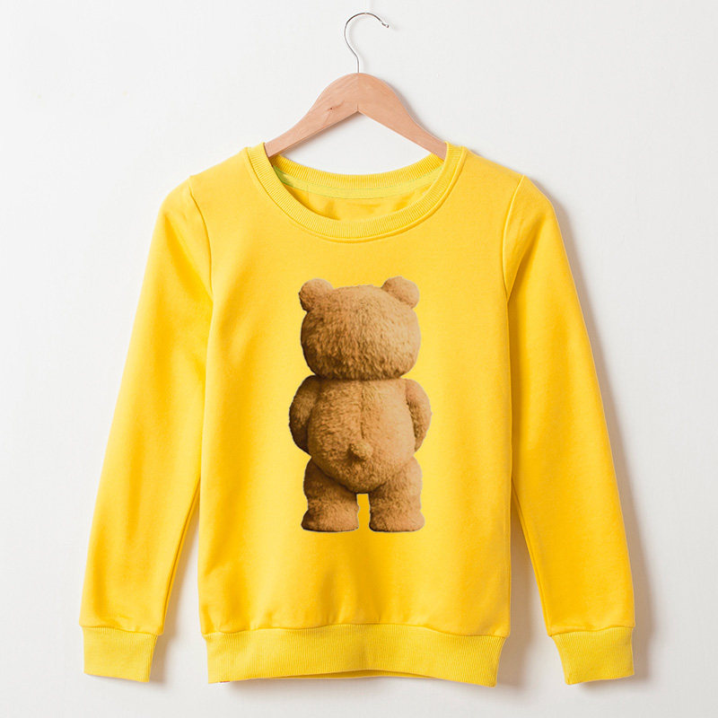 童装中大童恶趣味泰迪熊背影创意印花男女宝宝卫衣