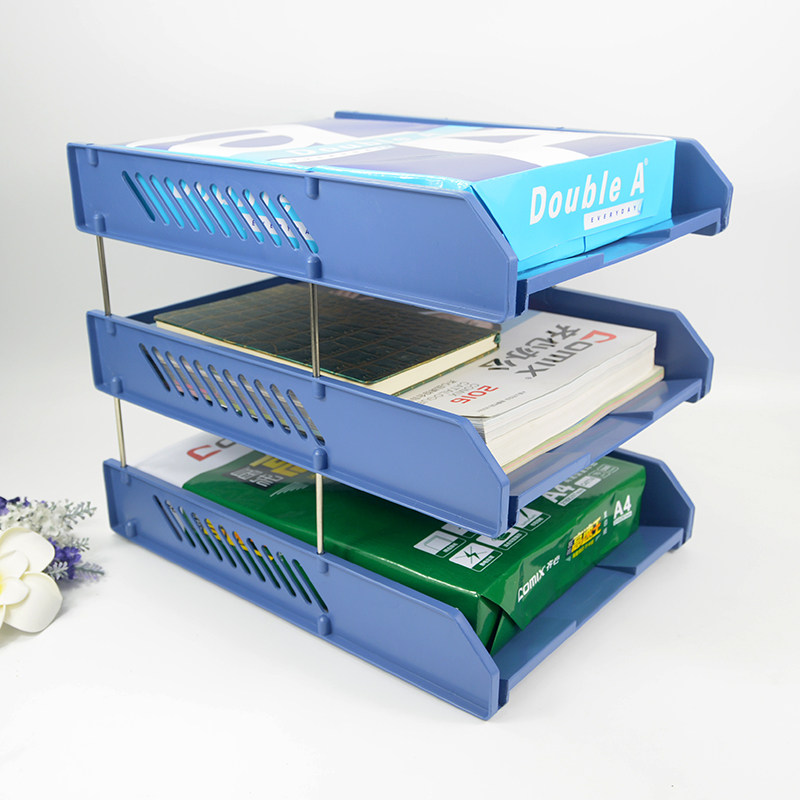 a4办公三层文件架书立架资料夹册档案架塑料文件盘文件架子简易桌面