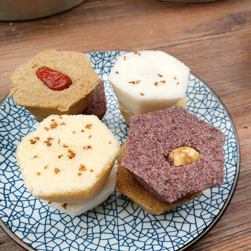 温州风味五谷杂粮松糕彩色重阳速冻点心西餐厅糕点传统中式糕点