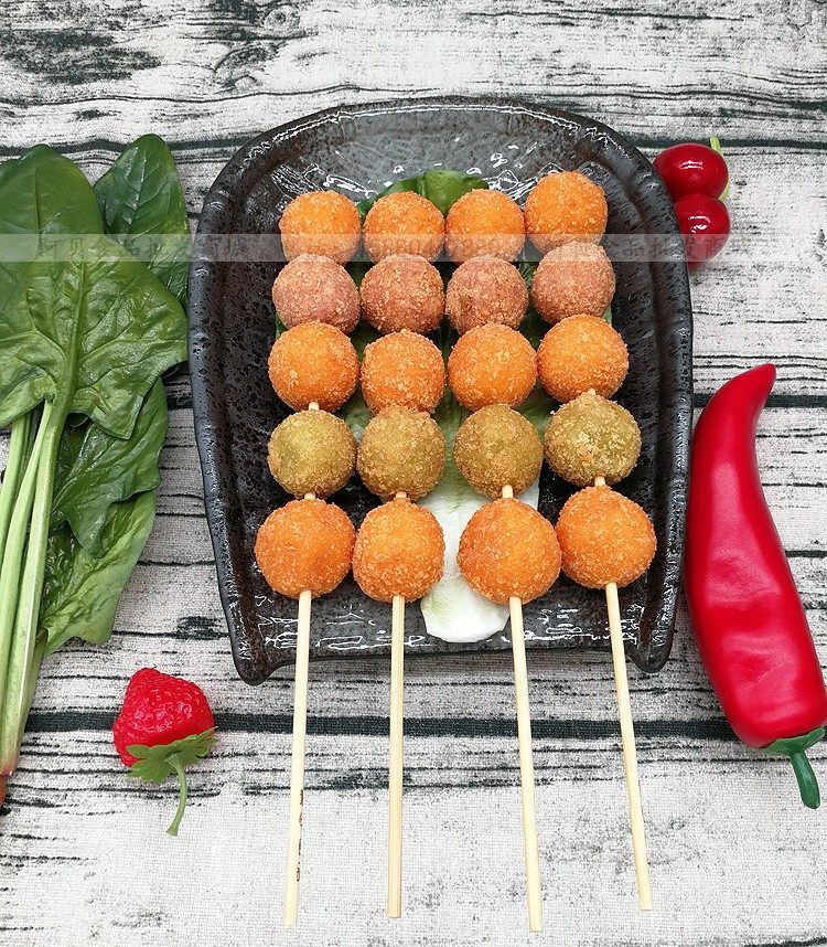 五彩米果串素食烤串烧烤食材油炸速冻食品小吃餐厅米面美食15串