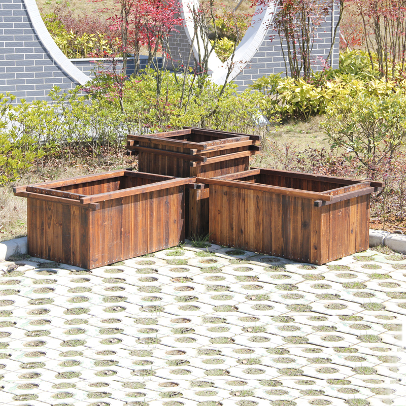 花坛碳化实木花箱花槽户外方形特大室外防腐花盆