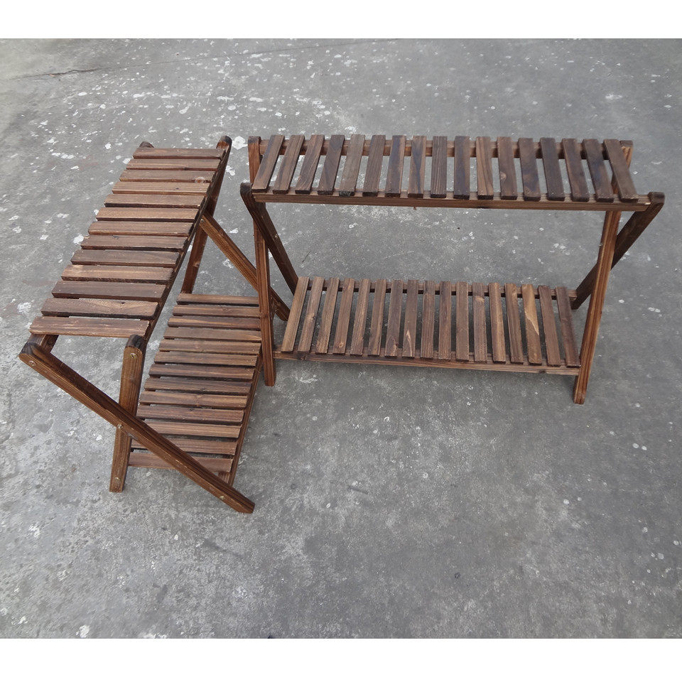 碳化两层防腐木质花架阳台园艺多肉植物双层花盆架子简约置物特价