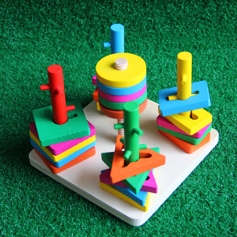五柱套装积木早教幼儿园益智玩具木制智力几何几何形状套柱