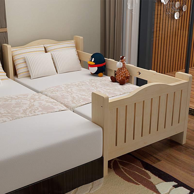 实木儿童床带护栏小床单人床男孩女孩公主床小孩床加宽拼接床大床