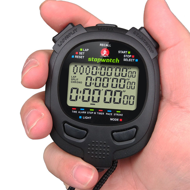 秒表追日比赛裁判显示三排电子表多功能划船计时器计时工具