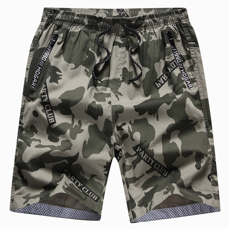 沙滩裤男士短裤夏季宽松休闲纯棉迷彩五分大码裤头外穿居家裤衩潮