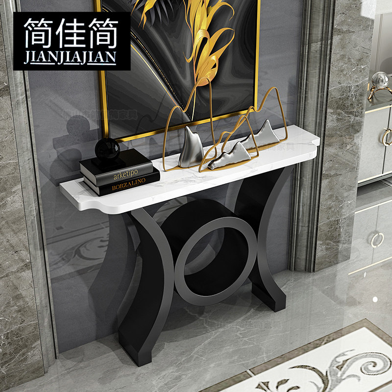 现代极简不锈钢玄关圆弧大理石面窄过道门厅靠墙玄关台