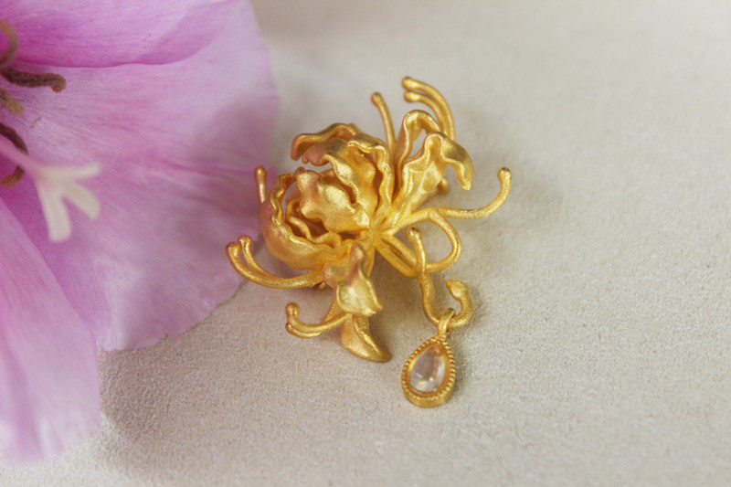 【新品定 制】18k黄金彼岸花吊坠 彼岸花之泪年后再定制工厂休息