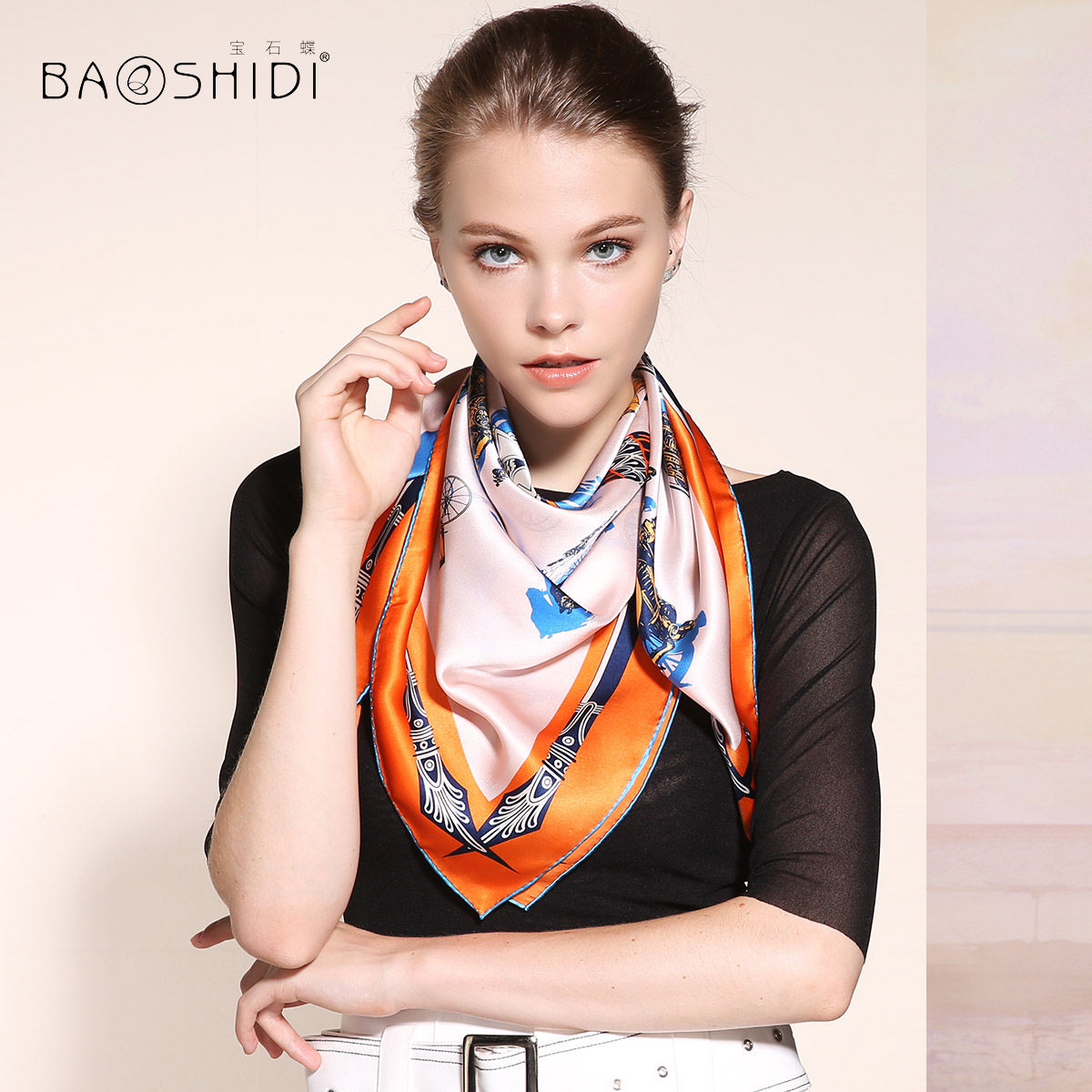 宝石蝶真丝礼品丝巾女春秋百搭桑蚕丝大方巾杭州丝绸围巾