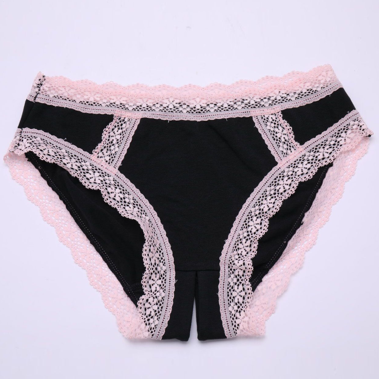纯棉开档性感女士内裤女柔软舒适蕾丝大码胖mm棉料开叉免脱三角裤