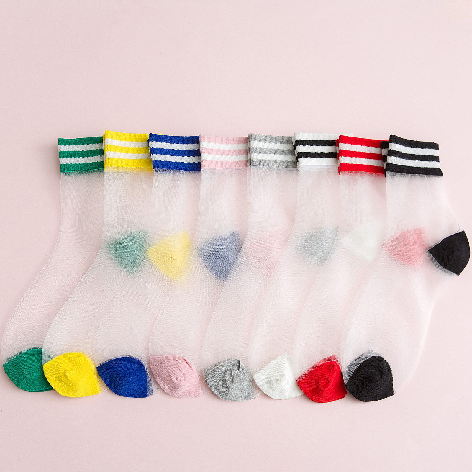 透明玻璃丝长袜子女彩虹中筒袜潮ins网红夏季薄款可爱日系水晶袜