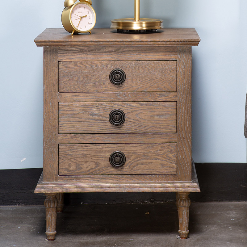 出口美式轻奢床头柜橡木实木床边法式乡村复古床头柜