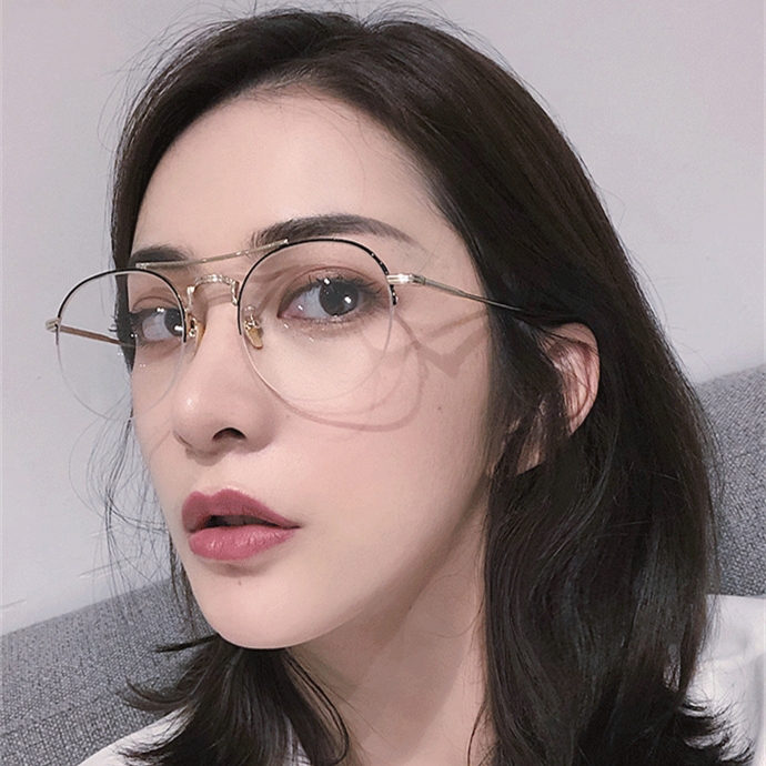 ulzzang韩版潮复古原宿金丝边半框眼镜框女ins网红素颜斯文镜架