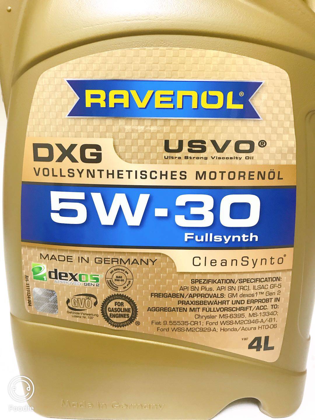 德国拉锋ravenol dxg 5w-30 usvo系列4 5类全合成机油 5w30 4l