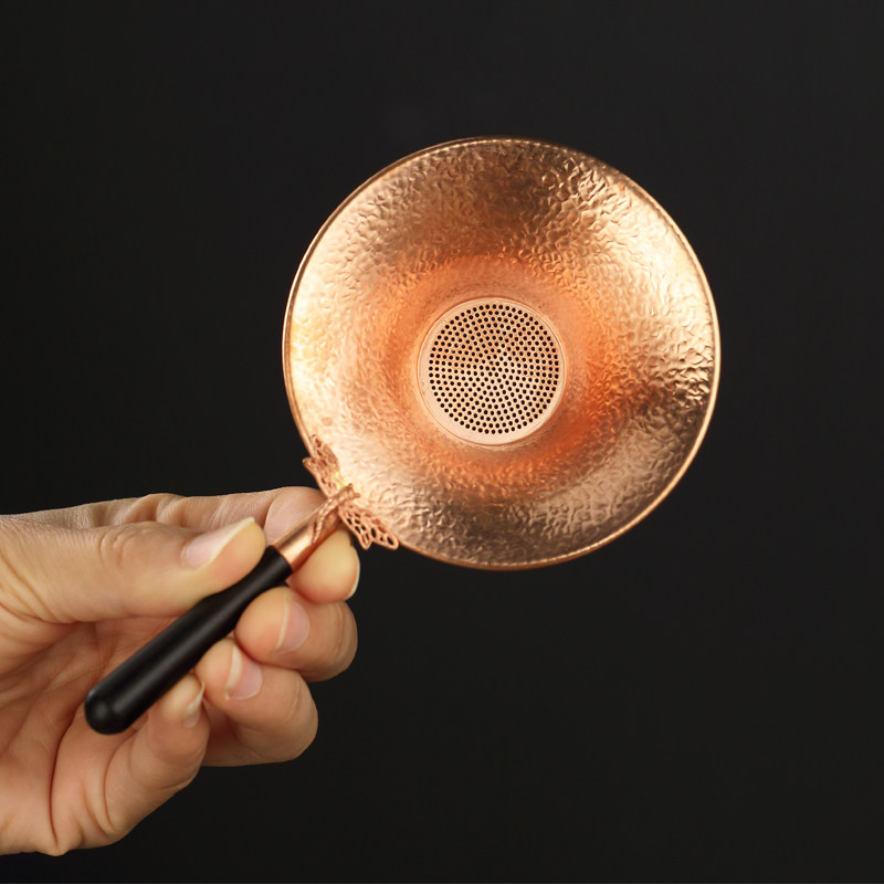 紫铜托架茶具功夫茶功夫漏斗手工圆形漏网过滤茶滤
