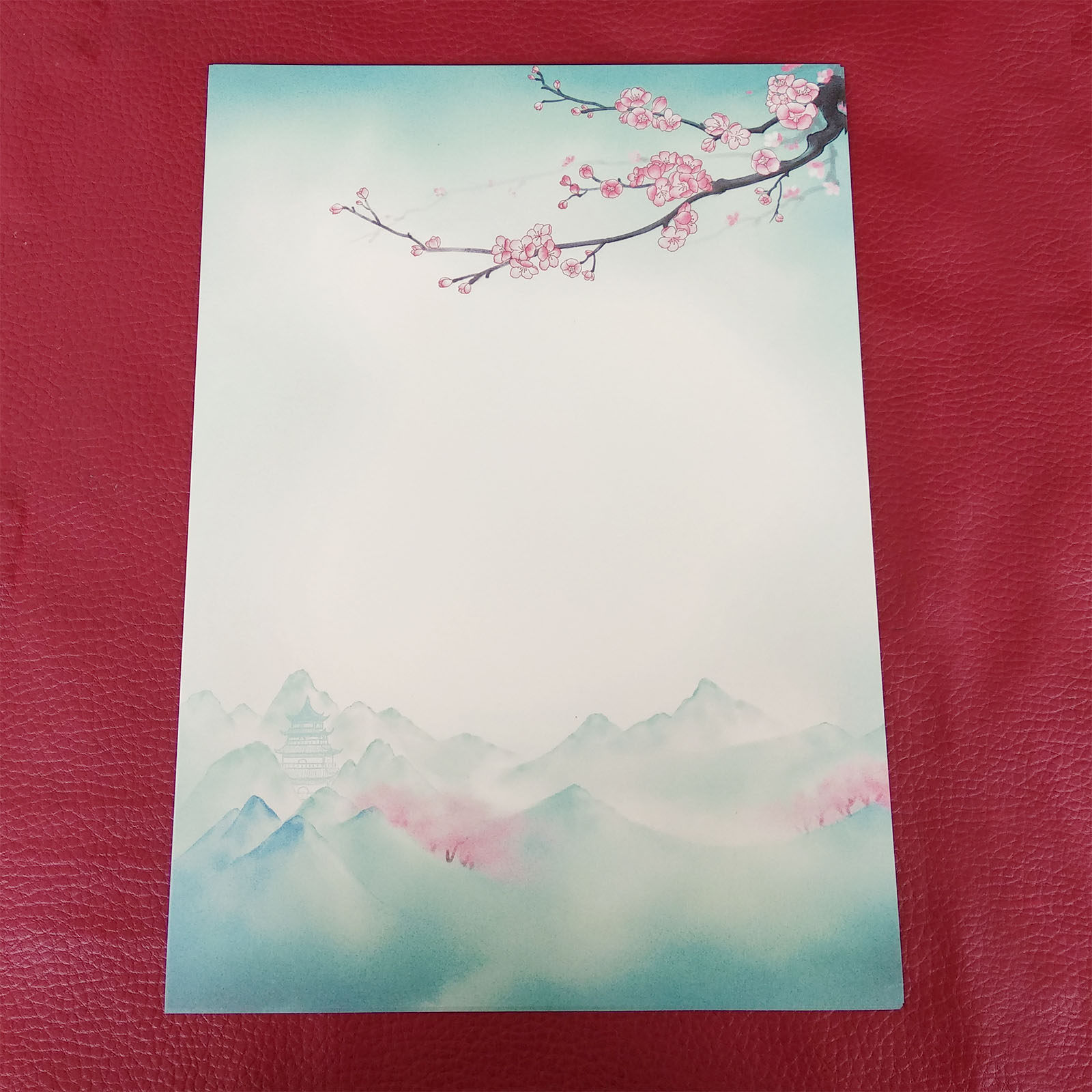 青山红梅水墨山水彩绘画中国国风信笺古风信纸信纸