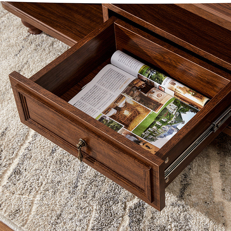 天坛家具美式茶几实木坂木结合茶台客厅咖啡茶几