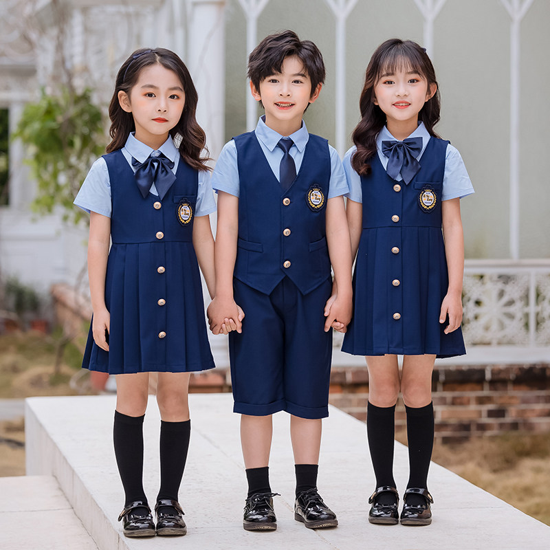 新款幼儿园园大班拍照毕业夏装英伦风小学生班服套装校服