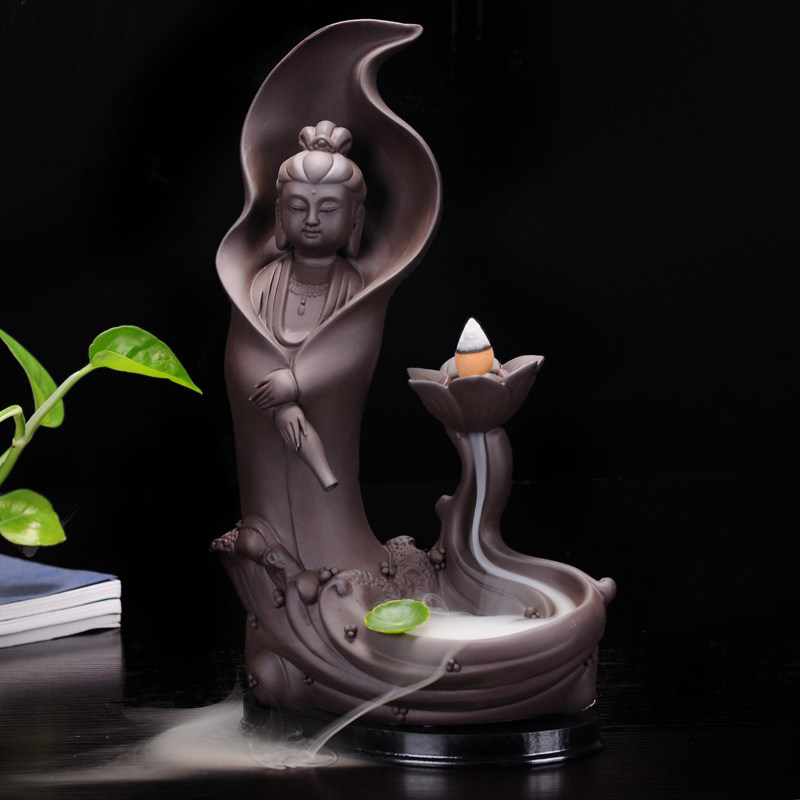 观音香炉 倒流香檀香炉紫砂陶瓷创意家用供佛大号熏香香薰炉摆件