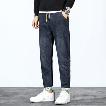 2024 Spring and Summer Large Jeans Men's Loose and Versatile Iron-Free Harem Pants Elastic Waist Straps Elastic Pants