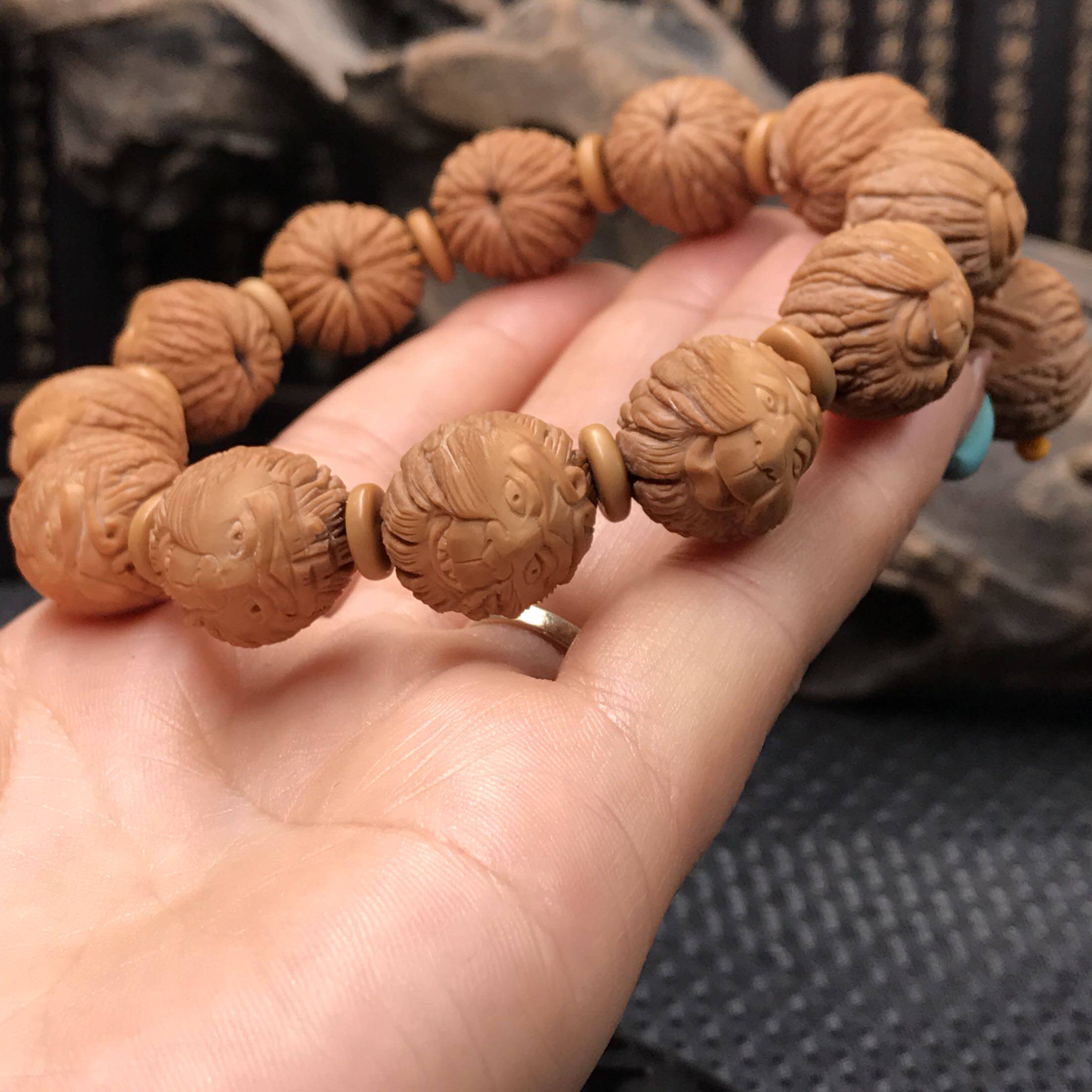 核桃猴头文玩手串手工雕刻猴子大圣手链金丝佛珠