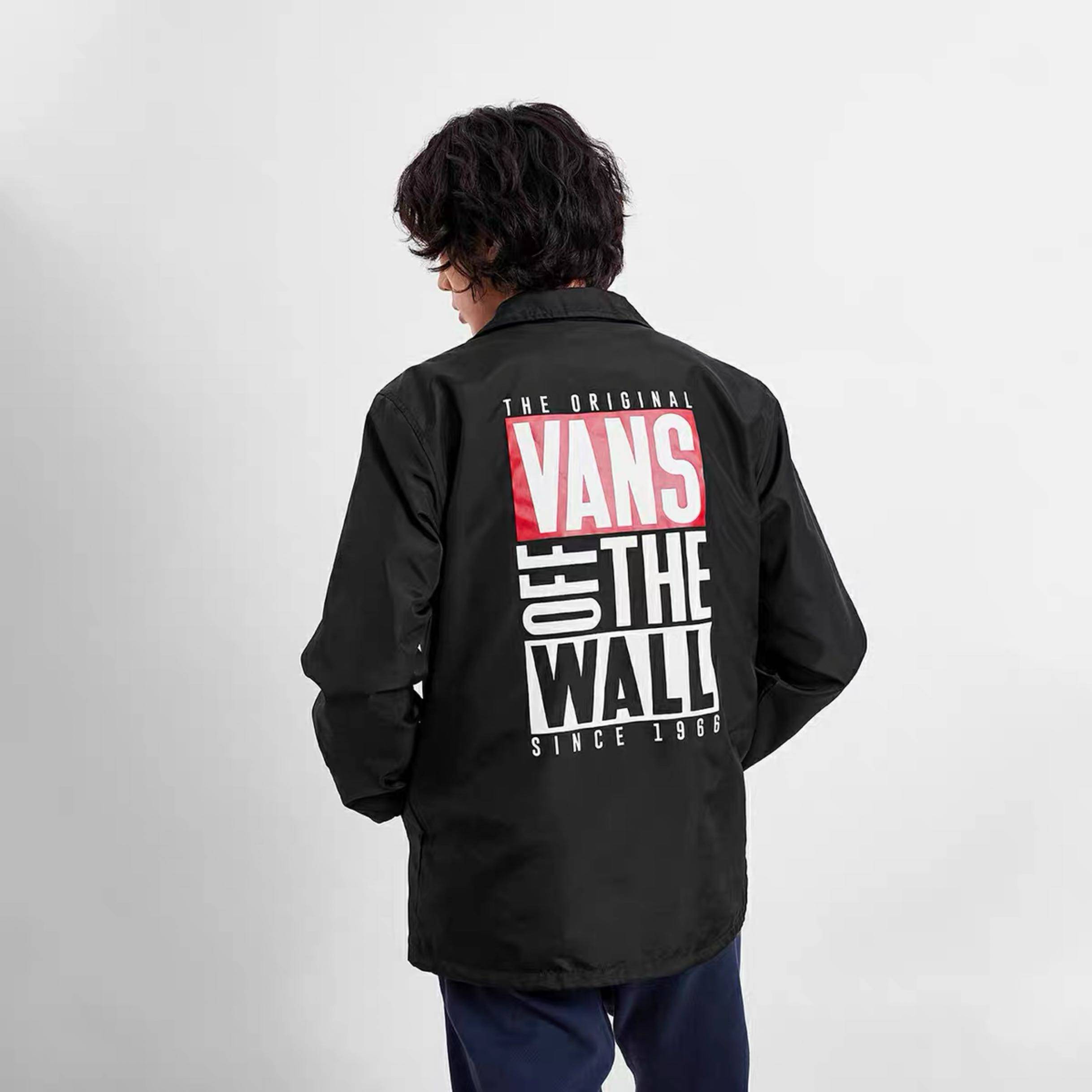vans范斯offthewall黑色翻领运动休闲外套夹克运动茄克