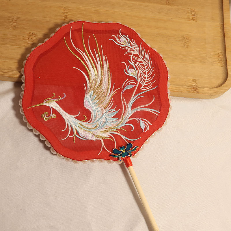 晚吟原创凤凰古风刺绣团扇新娘汉服扇子中式工艺扇