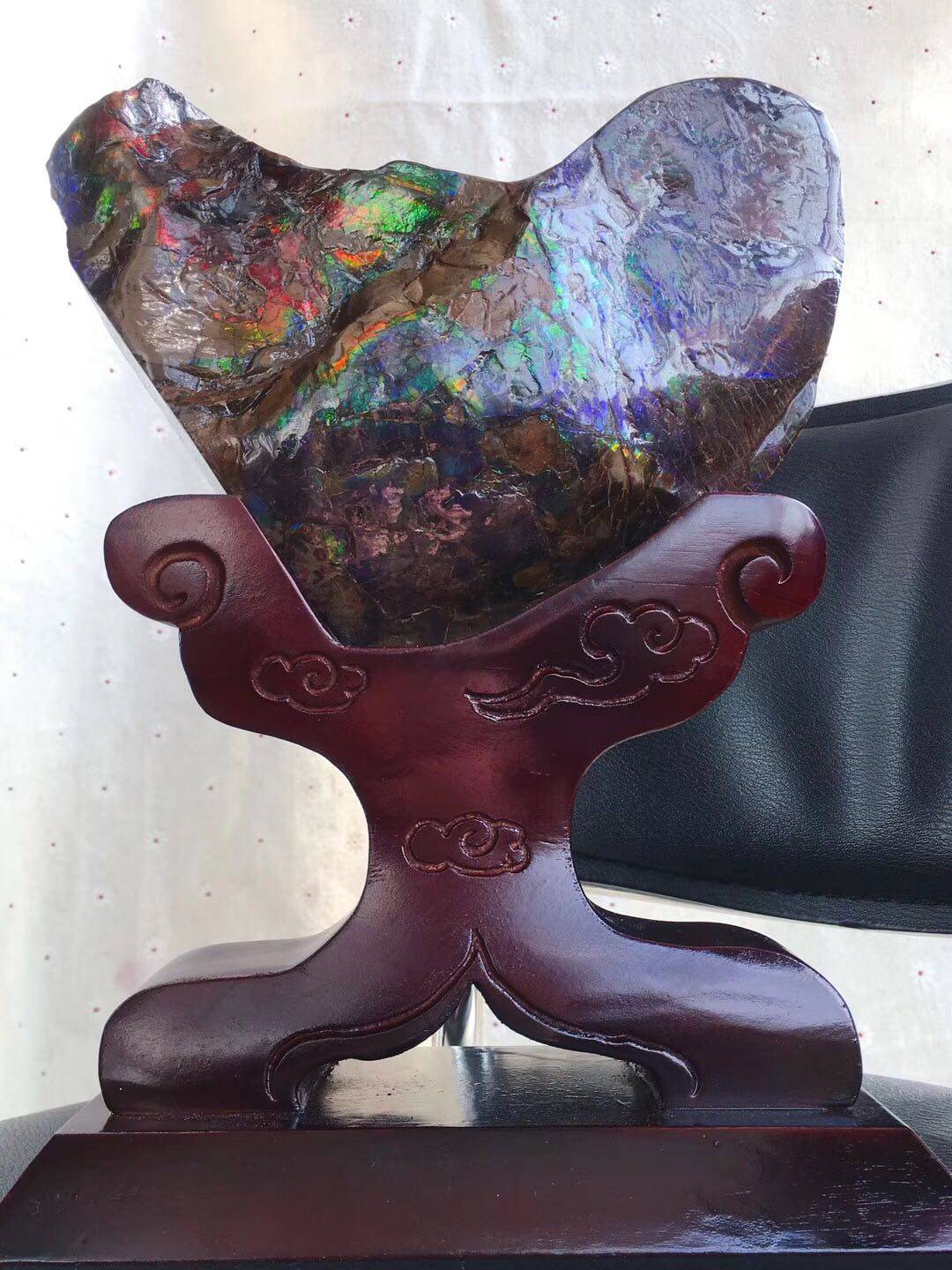 天然加拿大斑彩彩石原石摆件双面彩光爱我中国摆件