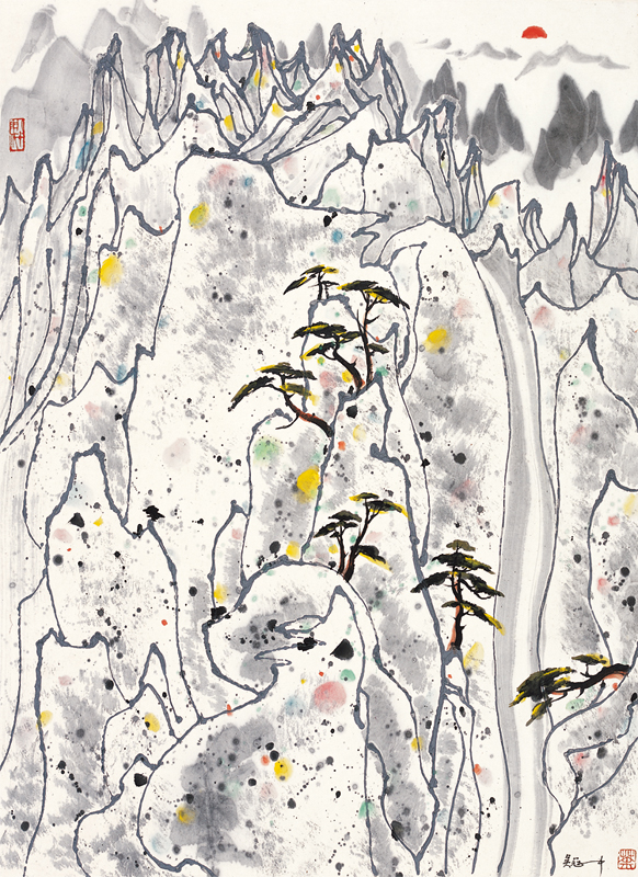 黄山当代著名画家吴冠中版画日出出图国画风景画办公室国画