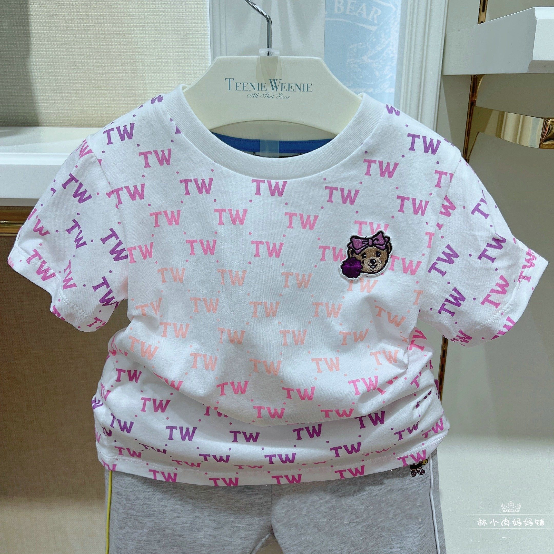2022夏款tw小熊童装女童圆领满印短袖tkra222451at恤