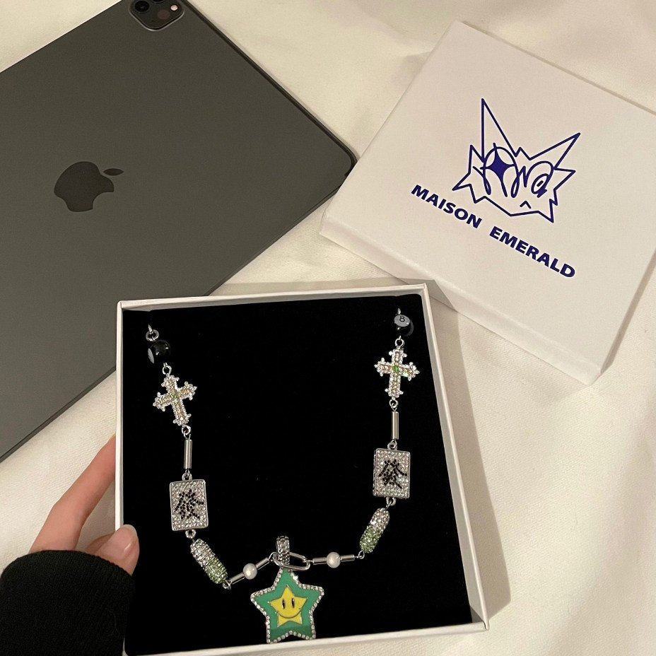 maisonemeraldmepsyp嘻哈锆石街头说唱笑脸药丸项链