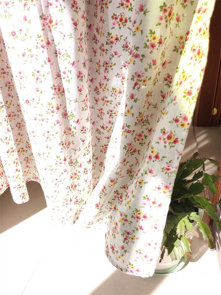 窗帘田园温柔碎花遮光挂钩透气棉麻布帘定制成品窗帘