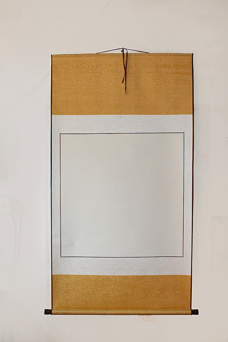 斗方画轴国画书法宣纸77cm挂轴全绫双色四尺宣纸