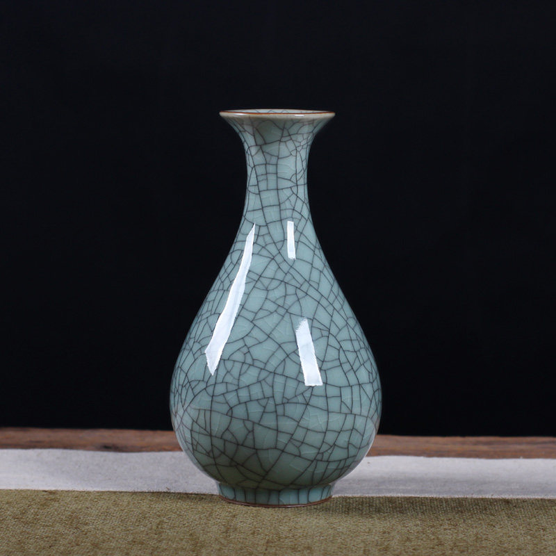 龙泉青瓷哥窑客厅玄关摆件小号花瓶花器家居饰品中式花瓶