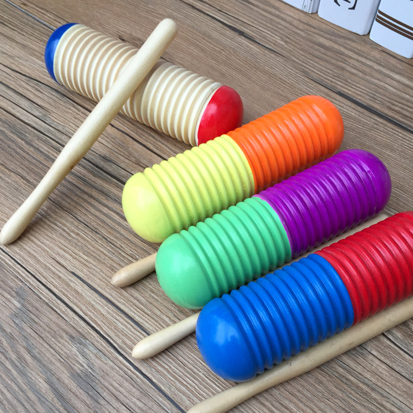 儿童木制沙筒 木鱼响筒梆子蛙呜筒 打击乐器 1 2 3岁宝宝玩具