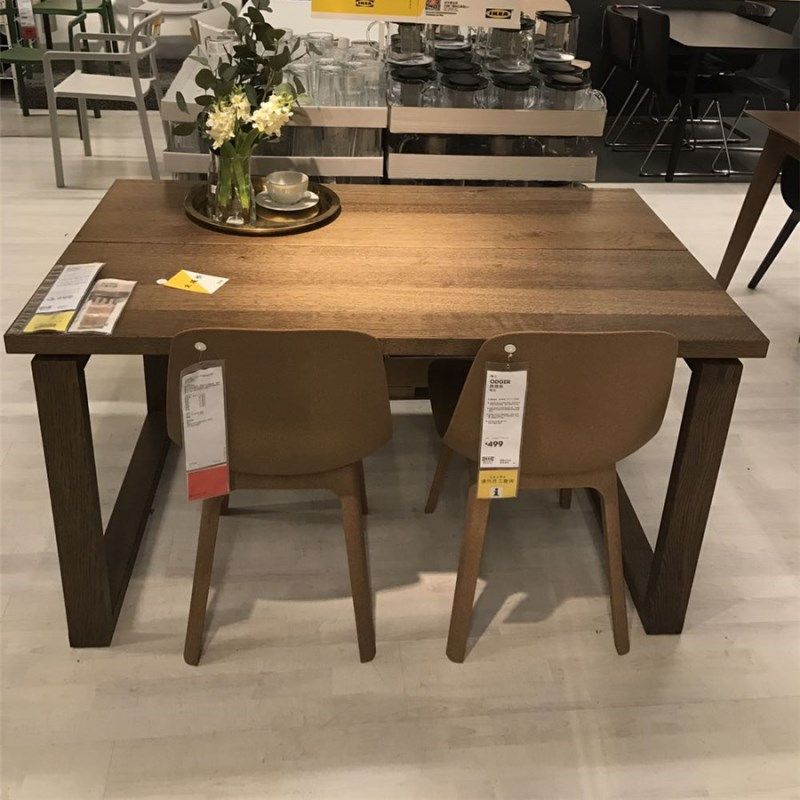 饭桌宜家国内代购比恩桌子橡木贴面褐色6人实木餐桌