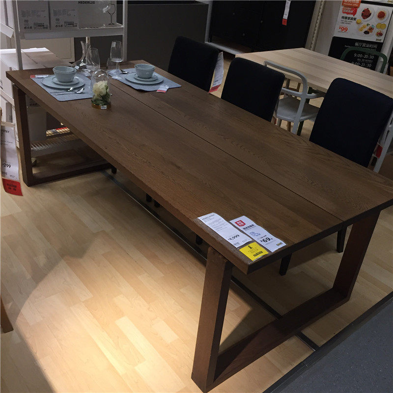 饭桌宜家国内代购比恩桌子橡木贴面褐色6人实木餐桌