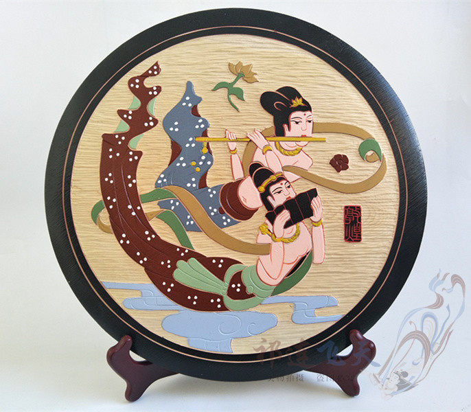 敦煌木雕飞天手工木刻画木板画送礼甘肃手工艺品木版画木版画