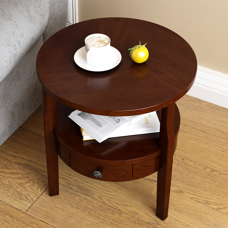 圆形茶几美式简约小圆圆桌客厅北欧沙发双层角几