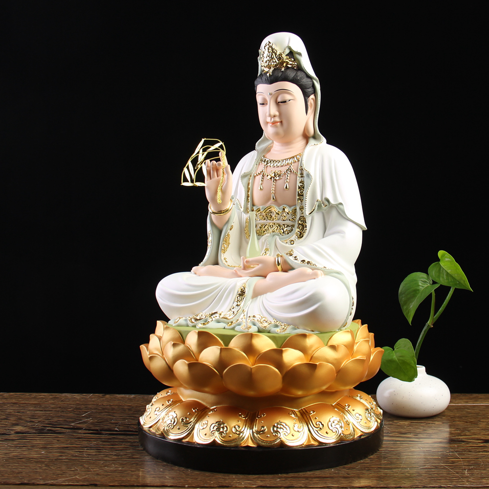 观音佛像摆件居家供奉家用树脂南海白衣观世音菩萨客厅保平安镇宅