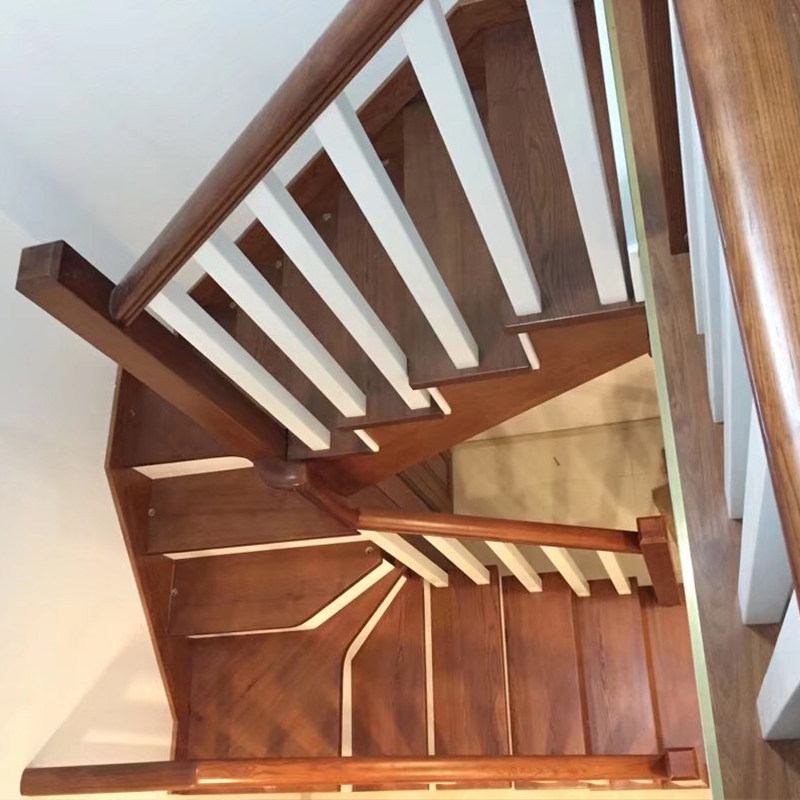 定制实木楼梯整梯私人旋转柜子室内别墅护栏整体楼梯